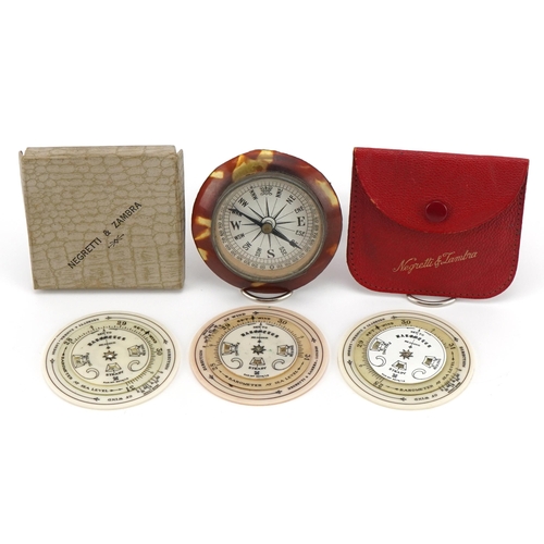 51 - Three Negretti & Zambra pocket weather forecasters and a desk compass with faux tortoiseshell mount,... 