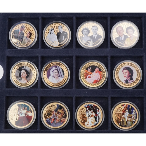 1895 - Collection of commemorative proof coins arranged in a fitted case including Diamond Jubilee, Platinu... 