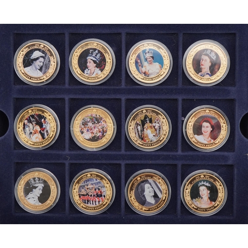 1895 - Collection of commemorative proof coins arranged in a fitted case including Diamond Jubilee, Platinu... 