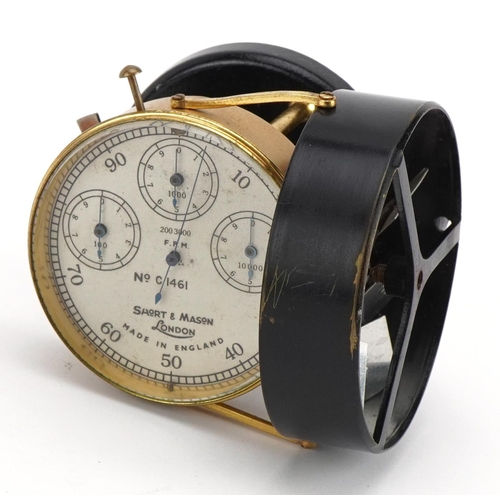 152 - Short & Mason of London brass air meter with leather case numbered 1461, 8cm in high