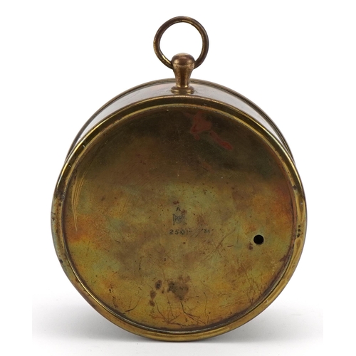 46 - Negretti & Zambra of London, brass cased wall hanging compensated barometer housed in an oak case wi... 