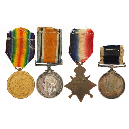 1745 - British military World War I medal group comprising a trio awarded to 340232J.STEPHENS.CH.ARM.R.N. a... 