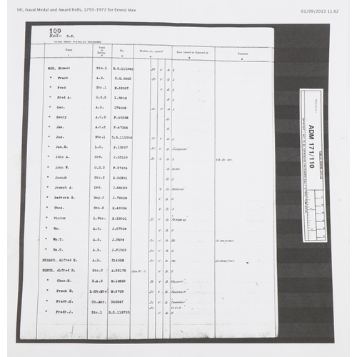 1741 - British military World War I and later seven medal group relating to Ernest Mee died on HMS Victory ... 