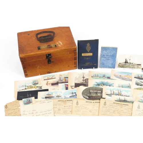 1800 - British military World War I Merchant Sailor's Ditty box including a World War I 1914-18 war medal a... 