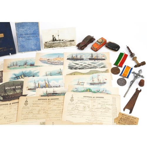 1800 - British military World War I Merchant Sailor's Ditty box including a World War I 1914-18 war medal a... 