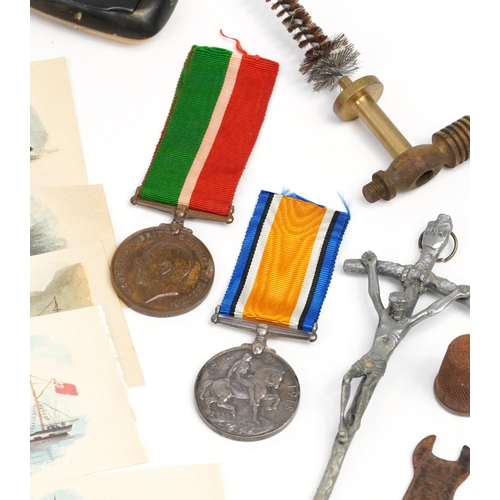 1800 - British military World War I Merchant Sailor's Ditty box including a World War I 1914-18 war medal a... 