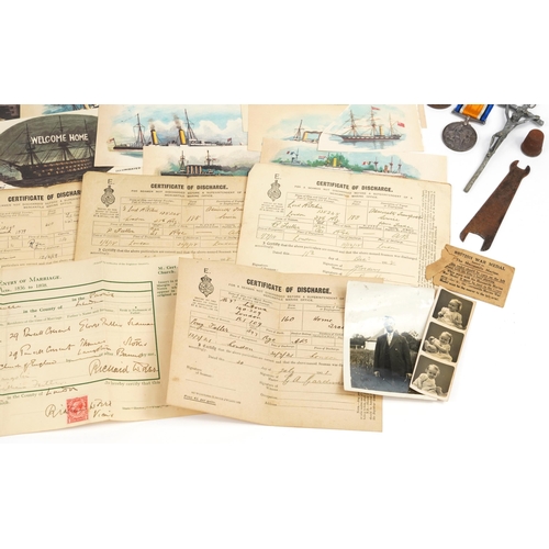 1800 - British military World War I Merchant Sailor's Ditty box including a World War I 1914-18 war medal a... 