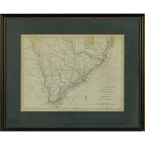 2045 - New and Accurate Map of The Chief Parts of South Caroline and Georgia, 18th century map published 17... 