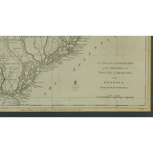 2045 - New and Accurate Map of The Chief Parts of South Caroline and Georgia, 18th century map published 17... 