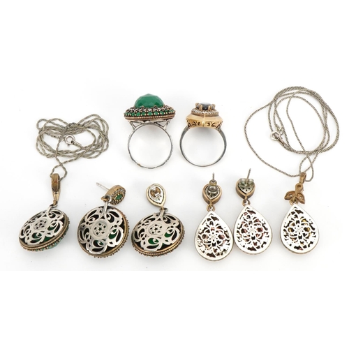 2612 - Two suited of silver jewellery set with colourful stones, 76.5g