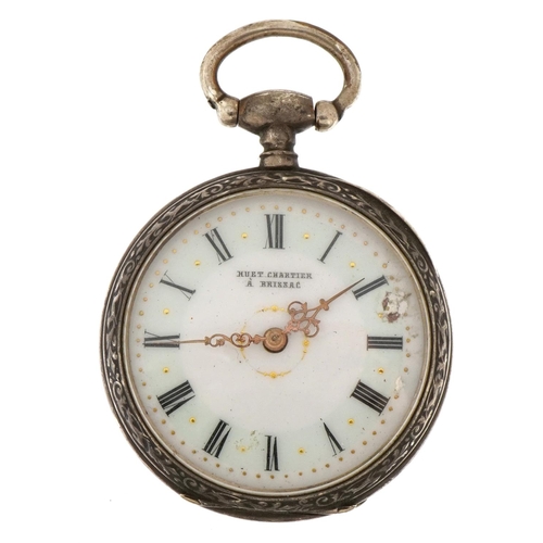 2617 - Hewet Chartier white metal open face pocket watch with enamelled dial, the case marked Argent Fin, 4... 