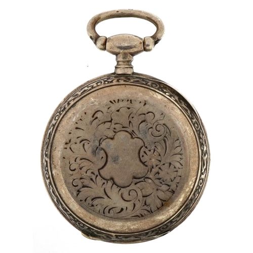 2617 - Hewet Chartier white metal open face pocket watch with enamelled dial, the case marked Argent Fin, 4... 