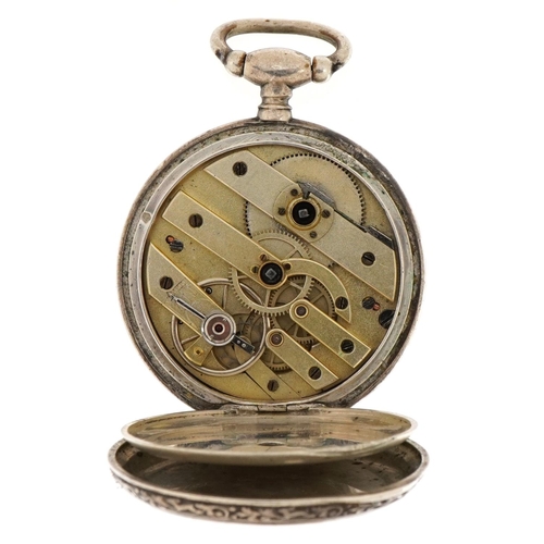 2617 - Hewet Chartier white metal open face pocket watch with enamelled dial, the case marked Argent Fin, 4... 