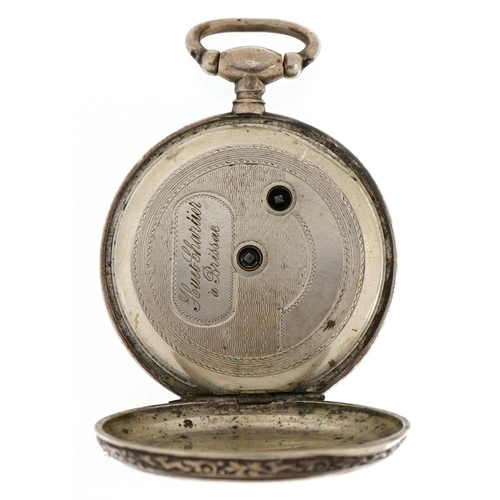 2617 - Hewet Chartier white metal open face pocket watch with enamelled dial, the case marked Argent Fin, 4... 