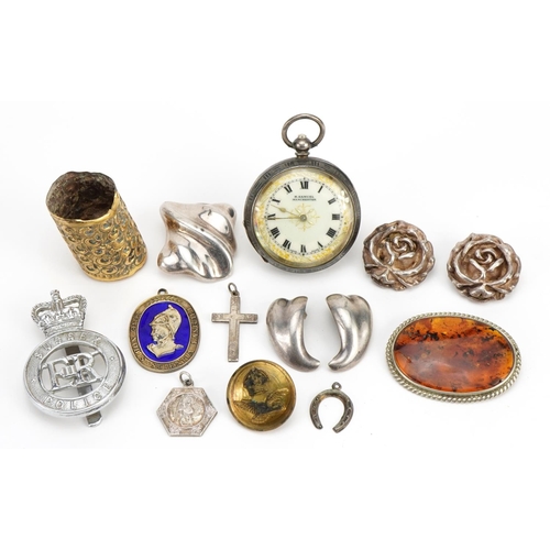 2608 - Antique and later jewellery and objects including R Samuel silver open face pocket watch with enamel... 