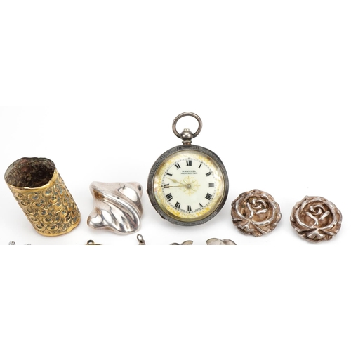 2608 - Antique and later jewellery and objects including R Samuel silver open face pocket watch with enamel... 