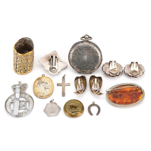 2608 - Antique and later jewellery and objects including R Samuel silver open face pocket watch with enamel... 