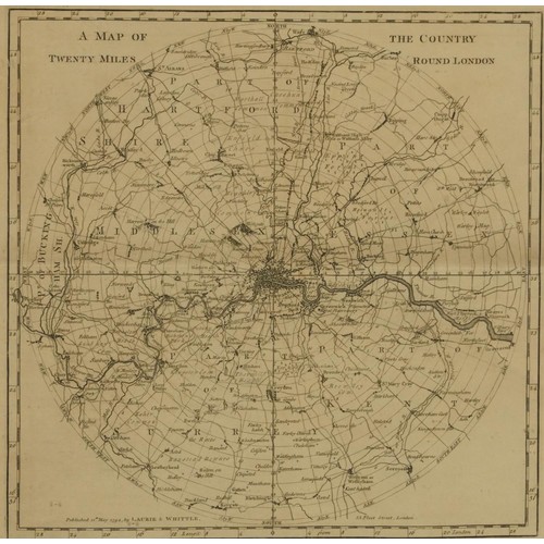 2046 - Map of the Country Twenty Miles Round London, late 18th century map published 12th May 1794 by Lauri... 