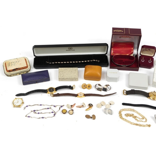 2634 - Vintage and later costume jewellery and wristwatches including necklaces, cufflinks and a silver bra... 