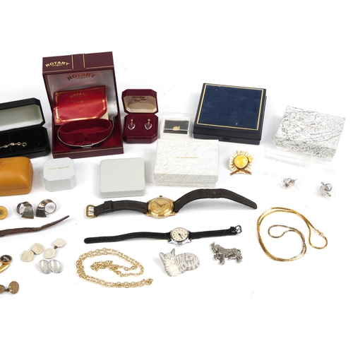 2634 - Vintage and later costume jewellery and wristwatches including necklaces, cufflinks and a silver bra... 