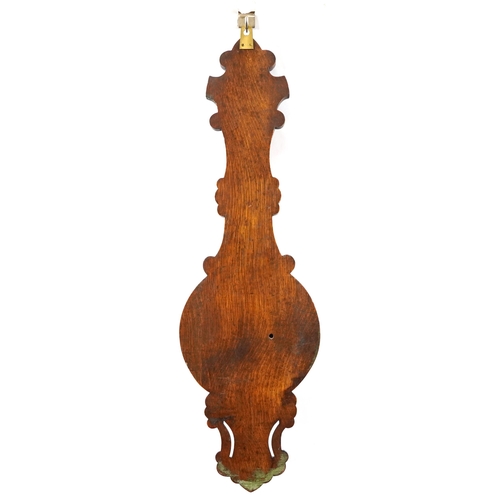 160 - Carved oak barometer, the dial  inscribed Chadburns Ltd, 47 Castle Street Liverpool, 85cm high