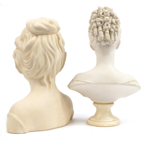 1469 - Two parian style busts of young females, the largest 34cm high