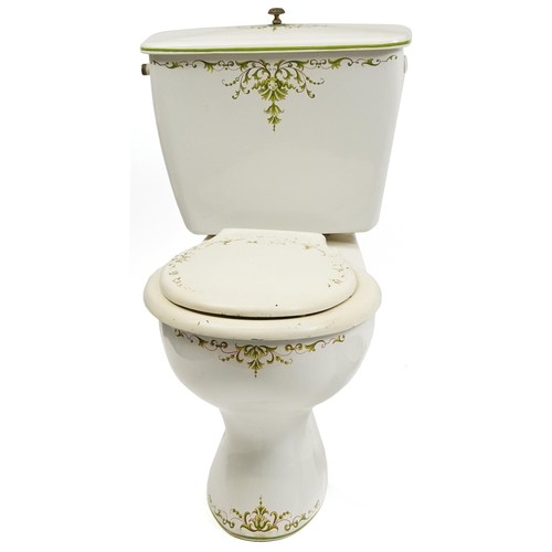 1679 - Victorian style bathroom set comprising toilet, cistern and wash basin with tap, the toilet and cist... 
