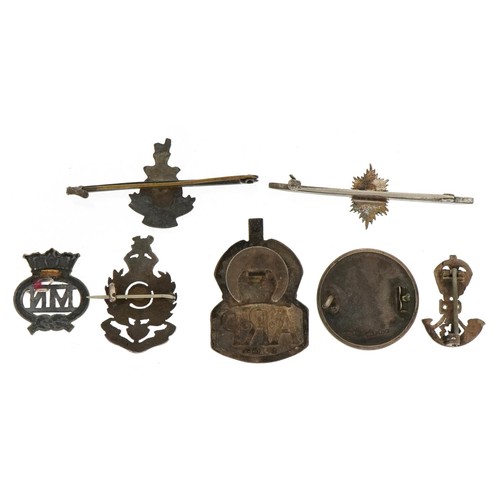 1773 - Military and naval interest silver brooches and lapels including tortoiseshell Royal Engineers, ARP ... 