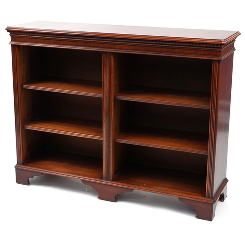 847 - Inlaid yew bookcase with four adjustable shelves, 92cm H x 119cm W x 34.5cm D