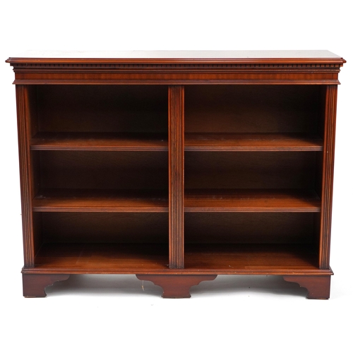 847 - Inlaid yew bookcase with four adjustable shelves, 92cm H x 119cm W x 34.5cm D