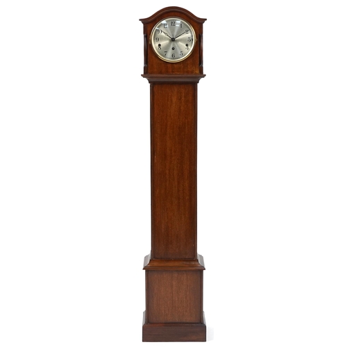 857 - Oak Westminster chiming longcase clock, the silvered dial with Arabic numerals, 137cm high