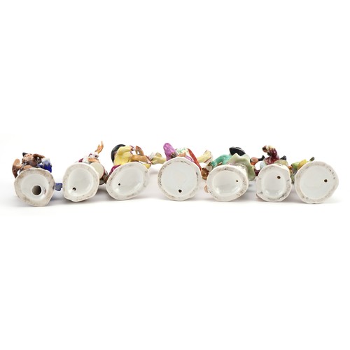 110 - Set of eight continental hand painted porcelain monkey band musicians, 15.5cm high