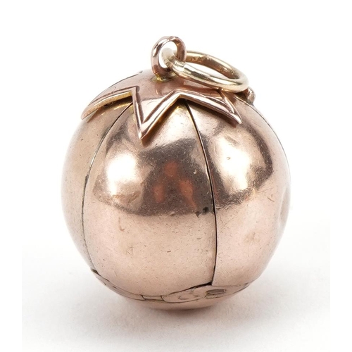 2097 - 9ct rose gold cased masonic folding ball pendant, 4.8cm high when open, total 10.2g