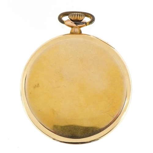 2057 - Rolex for C Bucherer, Lucerne, 14ct gold plated open face pocket watch with subsidiary dial, the cas... 