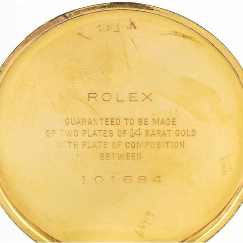 2057 - Rolex for C Bucherer, Lucerne, 14ct gold plated open face pocket watch with subsidiary dial, the cas... 