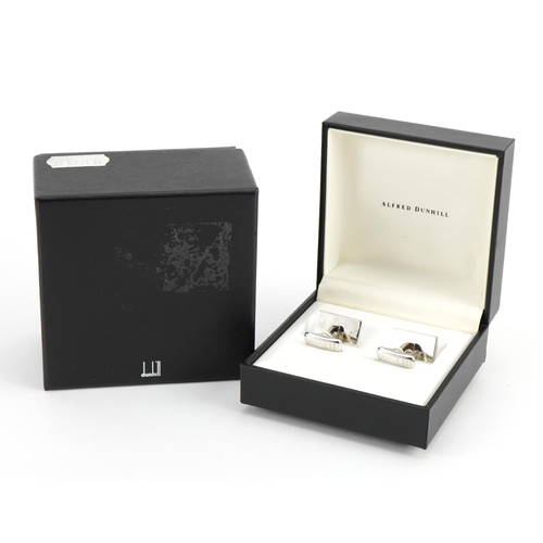 2624 - Alfred Dunhill, pair of steel cufflinks with Alfred Dunhill box, 1.9cm wide