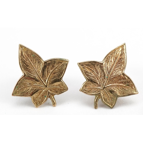 2569 - Two pairs of 9ct gold leaf design earrings including a pair of maple leaf studs, the largest 3.5cm h... 