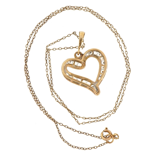 2588 - 9ct gold clear stone love heart pendant on a 9ct gold Belcher link necklace, 3.2cm high and 48cm in ... 