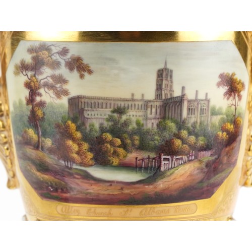 12 - Attributed to Minton, early 19th century porcelain Wellington vase hand painted with a view of Abbey... 