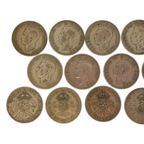 1928 - Fourteen George VI two shillings, 1938-1951, approximately 156g