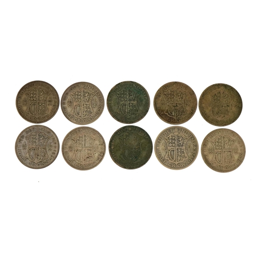 1930 - Ten George V half crowns, approximately 138g