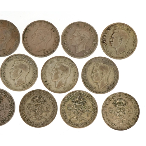 1933 - Fourteen George VI two shillings, 1938-1951, approximately 156g