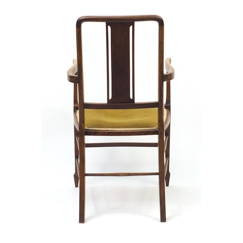 836 - Inlaid mahogany elbow chair, 96cm high