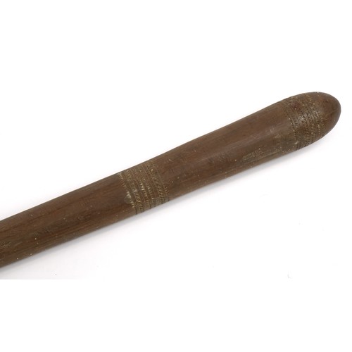 497 - Tribal interest Povai hardwood club carved with geometric motifs, Tonga Islands, 98cm in length