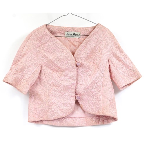 1705 - Pink silk Frank Usher ladies' short jacket with gold braiding, size 38