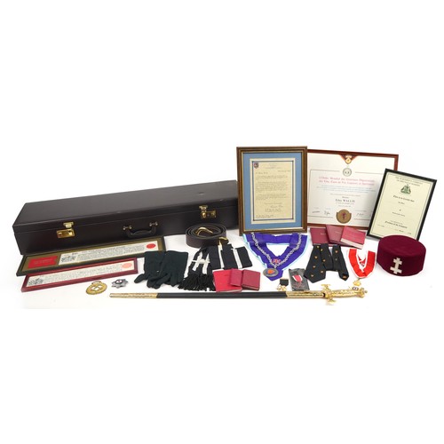 1949 - Masonic regalia including a robe, Knights Templar cross and sword with fitted case