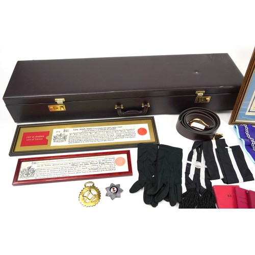 1949 - Masonic regalia including a robe, Knights Templar cross and sword with fitted case