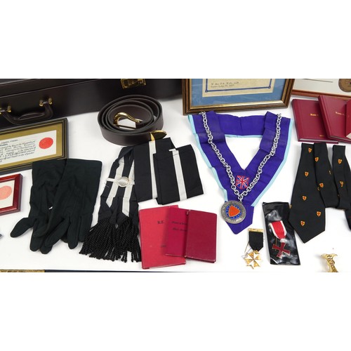 1949 - Masonic regalia including a robe, Knights Templar cross and sword with fitted case