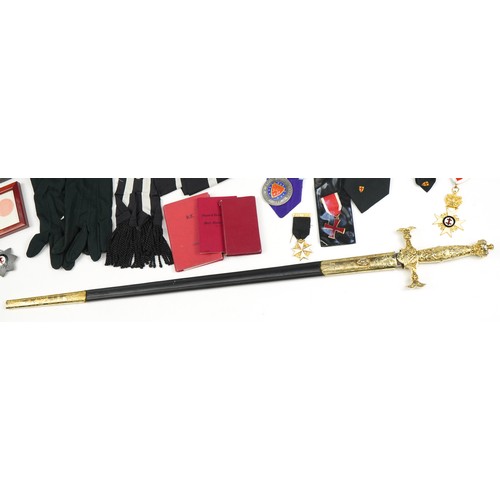 1949 - Masonic regalia including a robe, Knights Templar cross and sword with fitted case