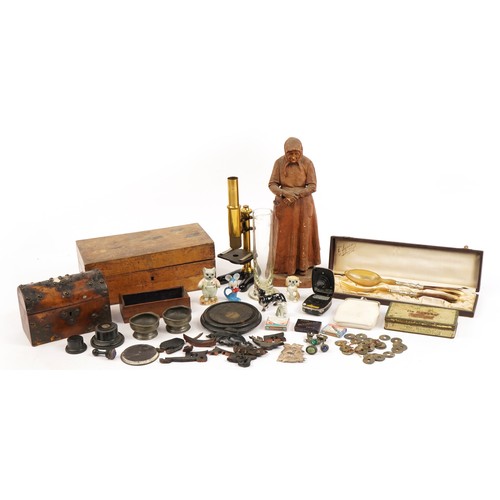 1467 - Sundry items including an antique walnut dome topped casket with bronzed metal mounts, large plaster... 